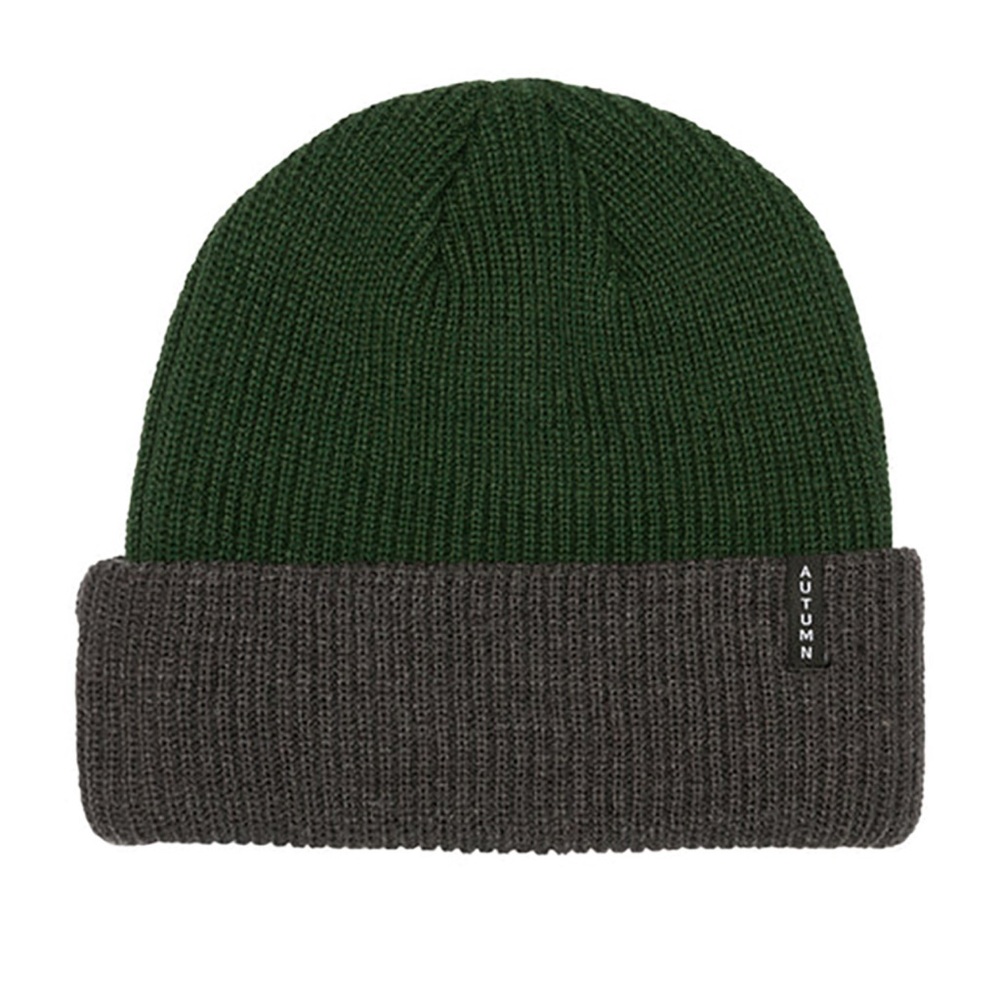 Autumn Blocked Beanie, Green/Charcoal Grey, One Size